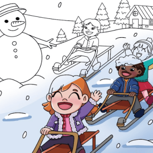 Theo enjoys wintertime - Paint your story cover - childrens book illustration